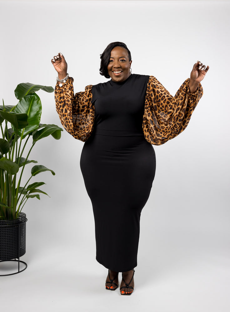 Puff Me Leopard Sleeves Dress
